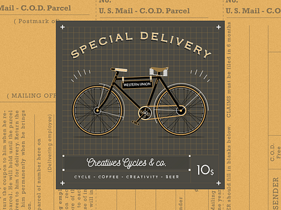 Creative Cycles bike cycle delivery font illustration line retro