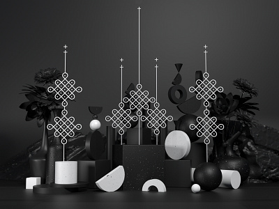 Ornament Øbjects. I 3d black c4d composition design dots flowers forms lines minimal objects scene sculpture set