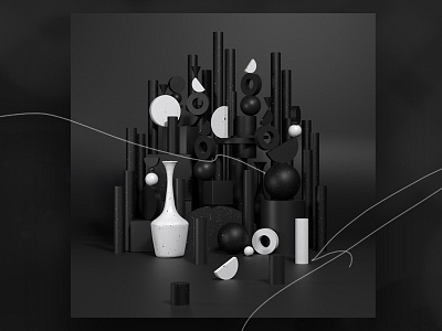 Objcts Ornaments 3d aesthetic black c4d cg composition concept contemporary design experiment geometric graphic lines minimal objects pattern prism
