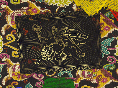 FIERCE QUEEN 3d c4d carpet cgi design flag flower gold illustration line panther pattern print render tibetan