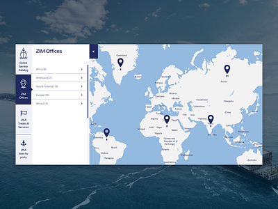 ZIM MAP corporate interface location map map design maps sketch uxui website