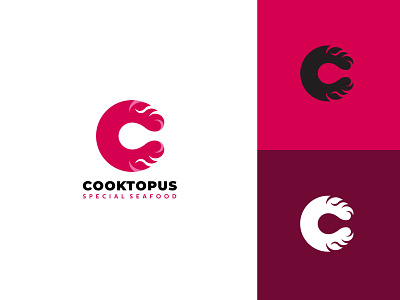 COOK + OCTOPUS Logo Concept animal beverage brand identity branding cook design food illustration kitchen lettermark logo logos octopus sea seafood water