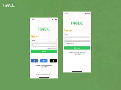 Sign In / Sign Up - Food Delivery App app branding design figma icon illustration illustrator login moblie ui ux
