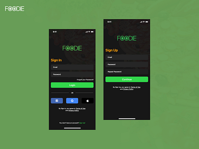 Sign In / Sign Up Dark - Food Delivery App app branding design figma icon illustration illustrator login mobile ui ux