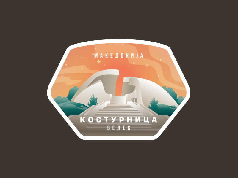 Kosturnica Veles cyrilic badge north macedonia flat illustration sticker patch flat design flat kosturnica veles macedonia typography logo design vector illustration