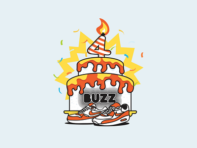 BUZZ Sticker Design #3 badge birthday birthday cake buzz cartoon character design design doodle drawing illustration logo nike nike air nike air max nike running sneaker sneakerhead sneakers vector