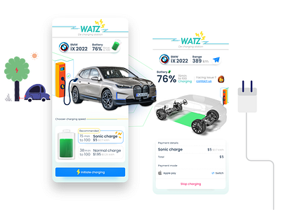 WATZ De charging station app bmw car charger electric ev illustration ix mobile station tesla vehicle