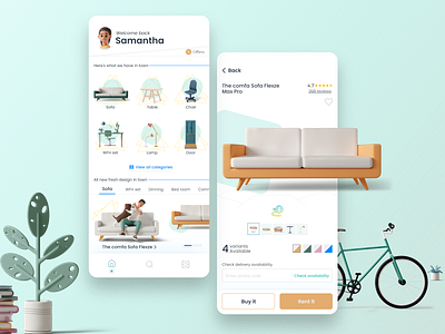 COMFA furniture store 3d app furniture green home screen illustration inspiration mobile ui uiux