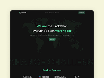 Hackathon Landing Page - Code2Create dark mode dark theme hackathon landingpage webdesign