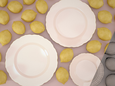 lemons and plates 3d art