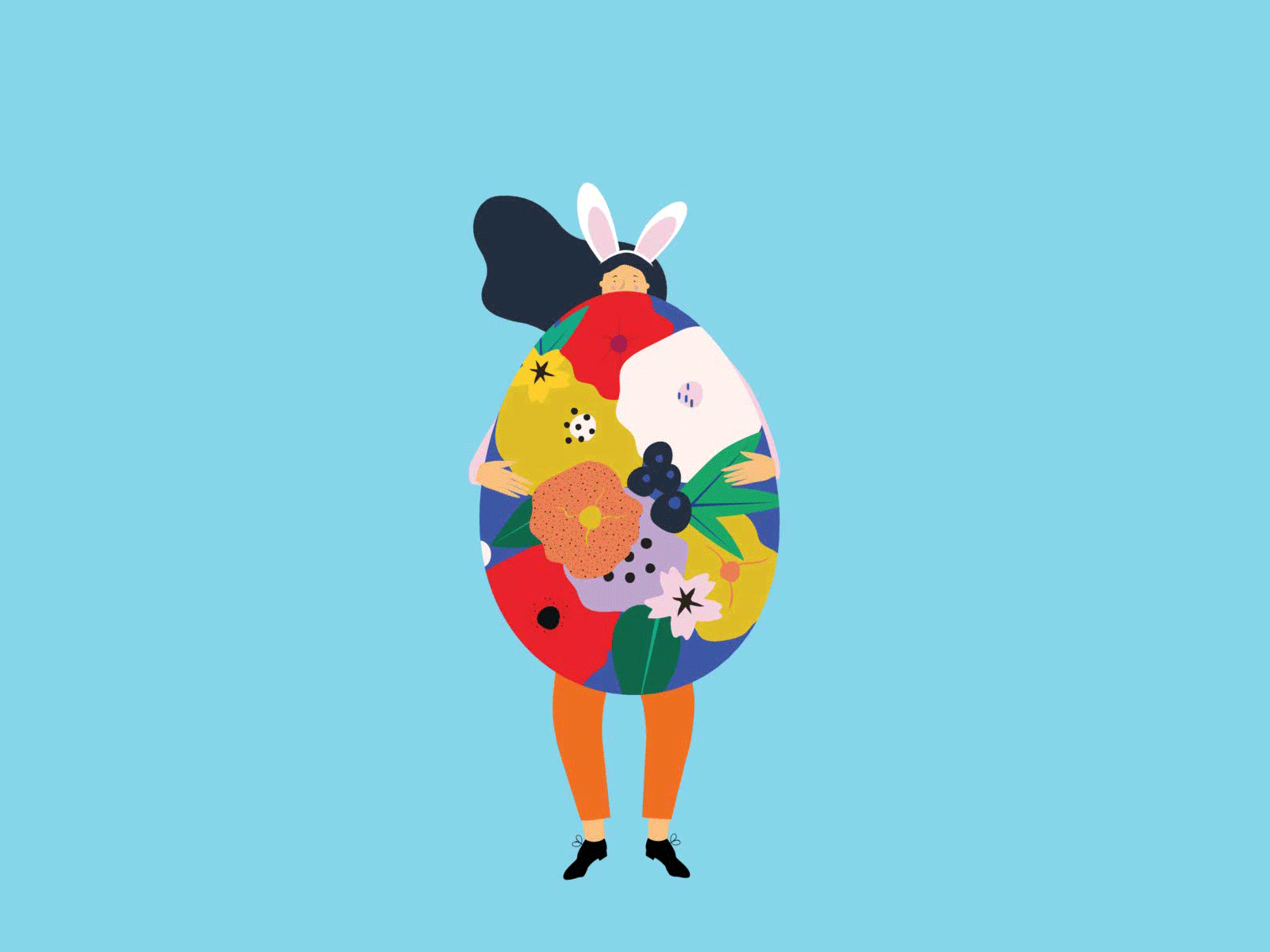 Easter bunny 2d art art digitalart easter bunny easter egg gif gif animation girl illustraion mood rabbit vectorart