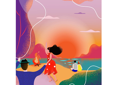 SunSet 2d art colourful design girl illustraion love sunset vectorart