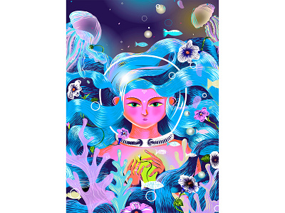 Jellyfish 2d art art design digitalart girl illustraion illustration vector vectorart