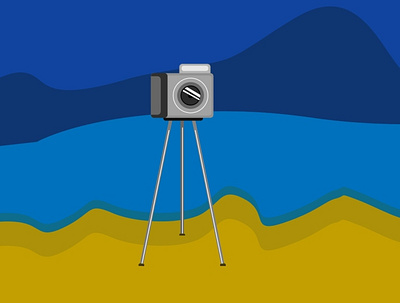 Camera by the seaside design flat illustration minimal vector web