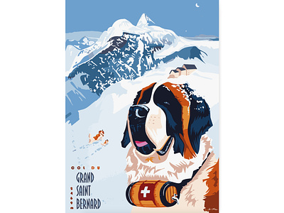 Col du Grand-Saint Bernard 2d ademus alps artwork design dog dog illustration dogs flat flatdesign graphicdesign illustration logo minimal oldschool swiss switzerland typogaphy valais vector
