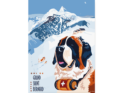 Col du Grand-Saint Bernard 2d ademus alps artwork design dog dog illustration dogs flat flatdesign graphicdesign illustration logo minimal oldschool swiss switzerland typogaphy valais vector