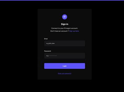 Dark theme of Privagon Login dark theme dark ui login login form login screen ui