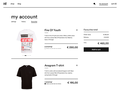 Favourites page fashion favourites sketch store ui ux web webshop