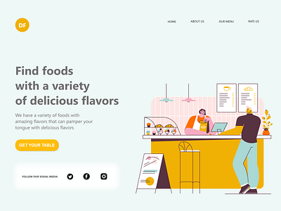 Restaurants landing page design illustrasi logo ui