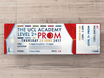 The UCL Academy – Year 11 Prom Ticket branding education graphic design print design