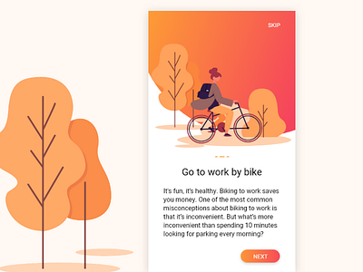 Onboarding Screen bicycle bike button design gradient illustration inspiration mobile next onboarding orange pink trend ui uidesign ux uxdesign uxui work