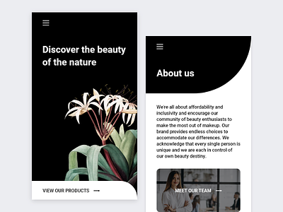 Discover the beauty of the nature beauty bio black button buttonform card cosmetic brand design discover flower inspiration meetourteam mobile nature team trend ui uidesign uxdesign uxui