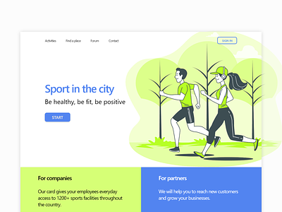 Sport card website activities benefits blue city design fit green greenbluepalette illustraion inspiration landingpage run running sport trend ui uidesign uxdesign uxui vector