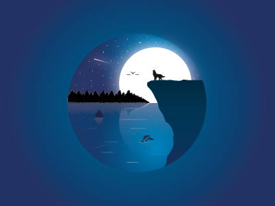 Wolf Illustration adobe art digital gradient illustration illustrator landscape moon sky star vector