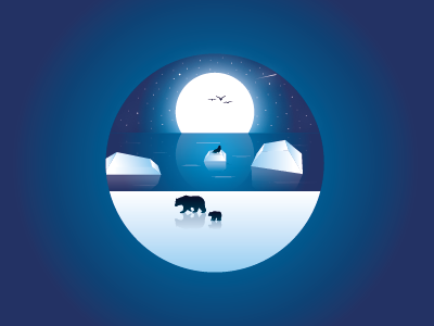 Polar Bear Illustration adobe art digital gradient ice illustration illustrator landscape moon polar bear sky star