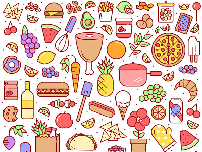 pantry flat food fruit grocery icons pbr pizza taco