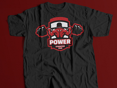 Power Strengths Club Concept Logo and T-Shirt Mockup