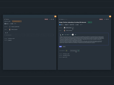New task creation window create dark theme task ux design uxui