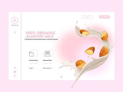 Malk Homepage - Almond Milk Delivery Concept 3d brand branding clean concept creative dailyui design ecommerce ecommerce design homepage homepage design modern modern design new pink ui