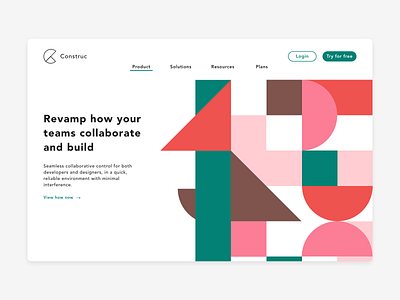 Construc Landing Page Concept 2d abstract abstract art abstract design bauhaus clean concept creative dailyui dribbble geometric design green illustration landing page landing page design minimal new