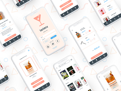 Tailmix alcohol app cocktail design mobile app mobile app design mobile design mobile ui mockup recipe app ui ux