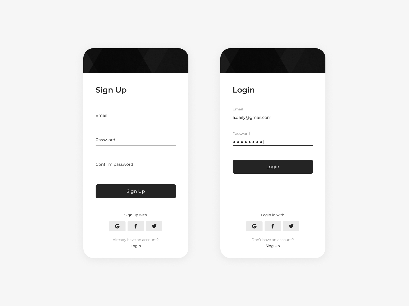 Login screen by Andrew Fix on Dribbble