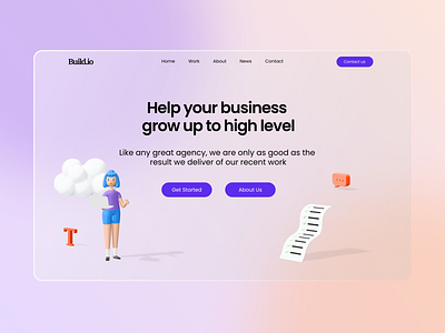 Agency Website design 3d characters 3d illustration agency website design glass effect glassmorphism homepage illustration landing page minimal minimalism typography ui uiux ux