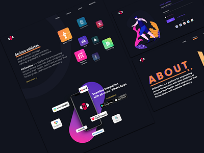 Athletes Landing Page 2020 ui trends about page app app landing page athletes branding dark ui fitness website icon illustration landing page landing page concept login rkhd ui ux vector website