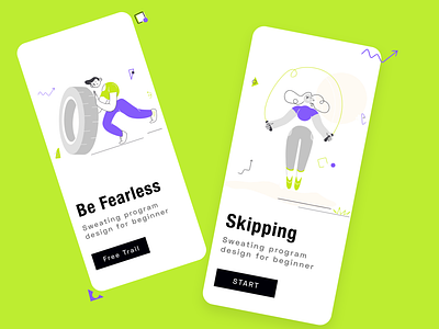GYM - Onboarding Screens 2020 ui trends app be fearless ecommerce education exercise experience gym gym app gym website gymnastics illustration india intro screens login rkhd typography ui