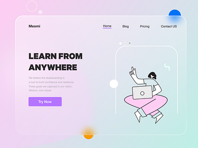 Learning Hero Page - Glassmorphism 2020 ui trends app clean ui design glassmorphism illustration landing page design landing page ui landingpage minimalism rahul kumar typography ui ux website design