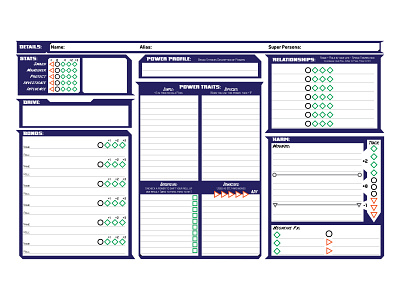 Charactersheet: Assemble! character sheet forms layout typogaphy