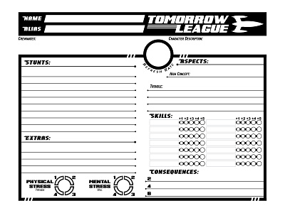Charactersheet: The Tomorrow League character sheet forms layout typography