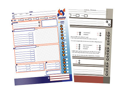 Charactersheet: Marvel Heroic Role-playing Game character sheet forms layout typography