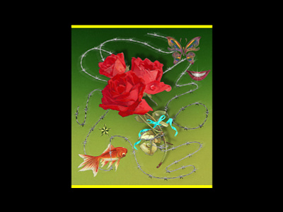 rose collage barbed wire beautiful butterfly collage design dream flower flowers heart illustration love smile star surreal