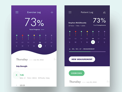 Patient and Therapist Dashboards calendar dashboard exercise gradient lines mobile purple shapes todo tool typography ui