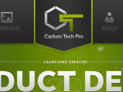Carbon Tech Pro Homepage brand branding carbon fiber gray green logo navigation neutrons portfolio