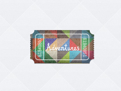 Adventures adventures blue brown colors green meander numbers purple red teal texture ticket travel triangles typography