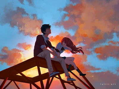 Moments With You background clouds concept art couple environment illustration laliiiart original painting photoshop visual development