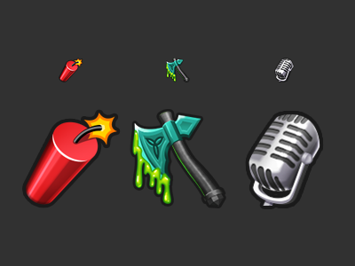 Twitch Emotes axe dynamite emote game icon mic microphone slime twitch
