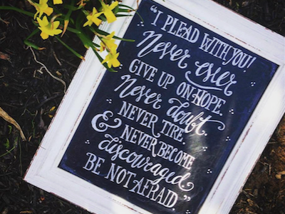 Never ever give up on hope chalkboard lettering quotes typography